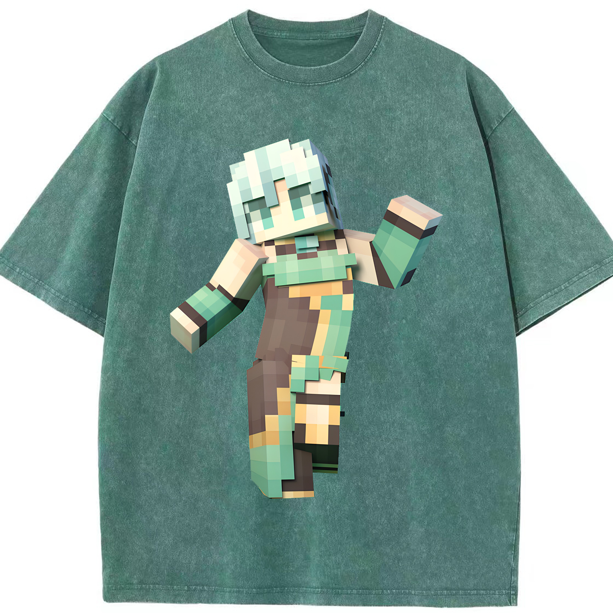 （画像用） マインクラフト ブロックの世界 Minecraft MC Block world 綿100% ヴィンテージ風 半袖Tシャツ（フロントプリント）